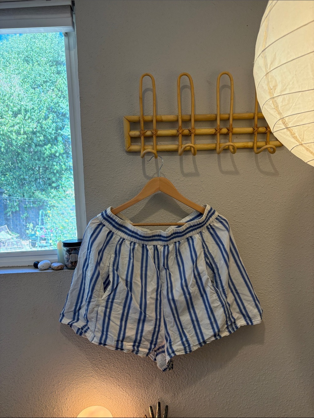 Free people Striped Blue and White Women’s Elastic Waist Shorts size XL